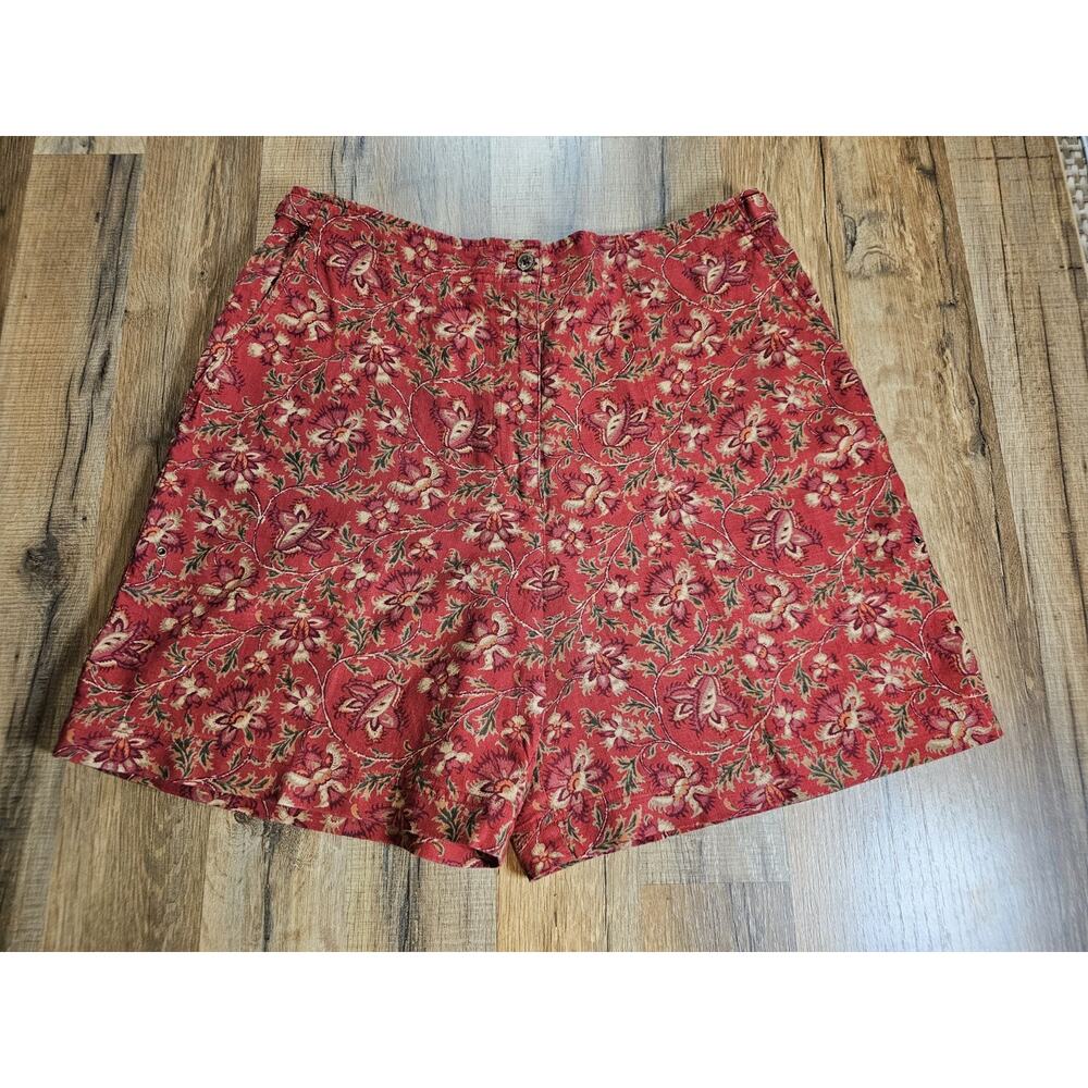 LAUREN RALPH LAUREN Tahiti Red Floral 100% Linen Shorts Size 12 Preppy Bohemian